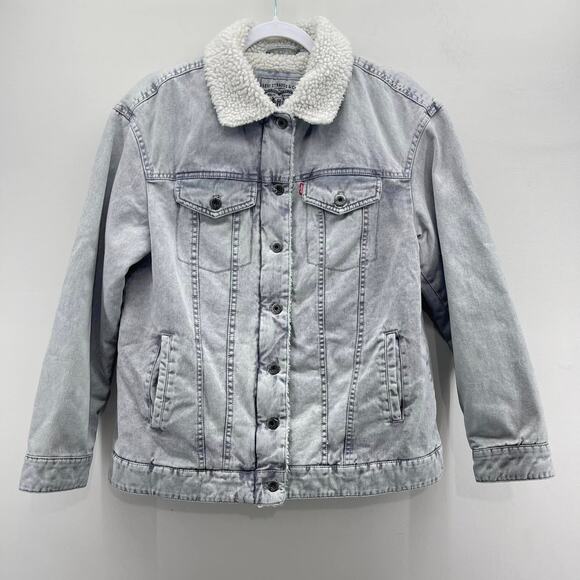 Levi’s Gray Wash Denim Sherpa‎ Lined Full Zip Trucker Jacket - Picture 1 of 11
